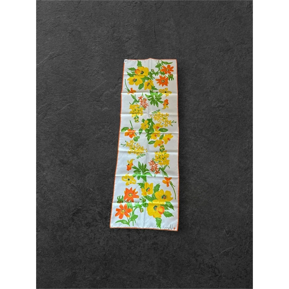 Vintage Retro MCM Vera Neumann Floral Scarf Womens Yellow Orange Oblong Ladybug